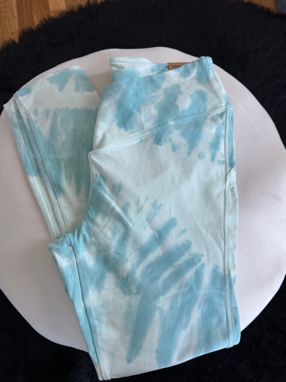 PINK Light Blue & White Tie-Dye Leggings